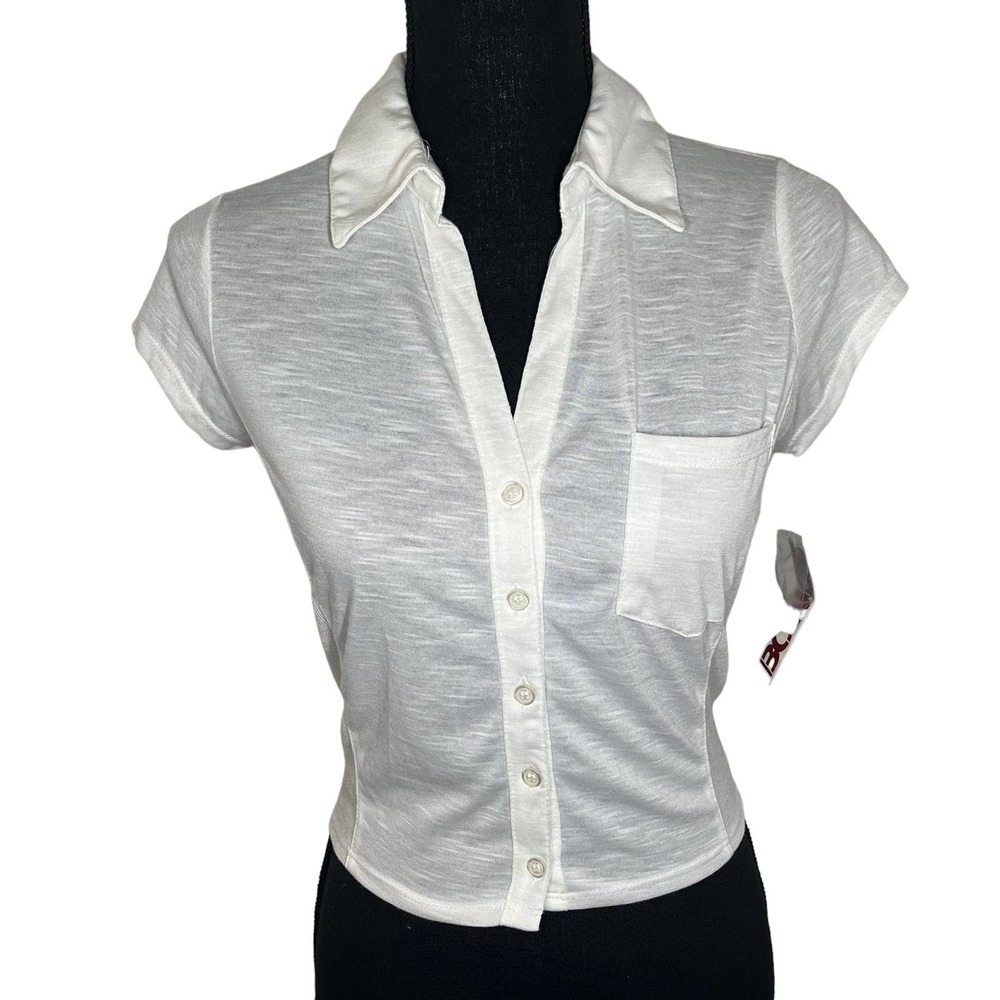 NEW Vintage Bongo Y2K White Button Down Cropped Baby Tee Womens Jrs Small